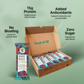 GREEN PROTEIN Pea Protein Isolate Powder, Vegan Plant Protein, 15gm Protein Per Serving, No Added Sugar, 100% Vegan, Soy Free, Dairy Free, Allergen Free, Berry Blast Flavor, Pack Of 12, 23 gm each