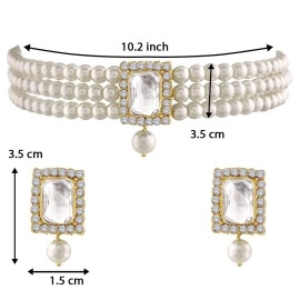 I Jewels Gold Plated Indian Wedding Bollywood Pearl Choker Necklace Set with Earring (ML237W)
