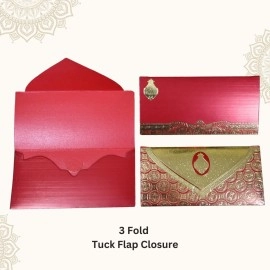 Vanya Creations Pack of 10, 3 Fold Taj Royal Design Shagun Envelopes for Gifting Cash Money Cover Metallic Finish Paper Tuck Flap Designer Fancy Sagan Lifafa Wedding, 19 X 9 cm, Maroon Color