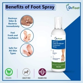Dr Foot Natural Foot & Shoe Deodorant Spray, Sanitizer Spray With Essential Oils for Smelly Feet, Bad Smell Remover, Shoe Freshener