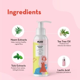 Plush All Natural Intimate & Vaginal Wash for Women with Tea Tree Oil & Neem Extract, 100ml | Perfect pH Balance | Soothes Itching, No Unpleasant Odour | All Skin Types | All Vegan & Paraben Free