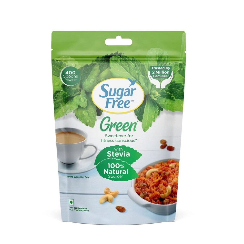 Sugar Free Green Stevia Pouch 400 g |100% Plant based Natural Sweetener | Equivalent to Sweetness from 1Kg Sugar | 100% Natural Stevia leaves| Sweet like Sugar but with zero calories