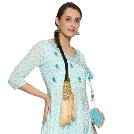 VTN Women\'s Patiala Shahi Paranda/Parandi Traditional Hair Accessory Braid Tassles/Hair Extension/Choti (Black With Golden Hangings)