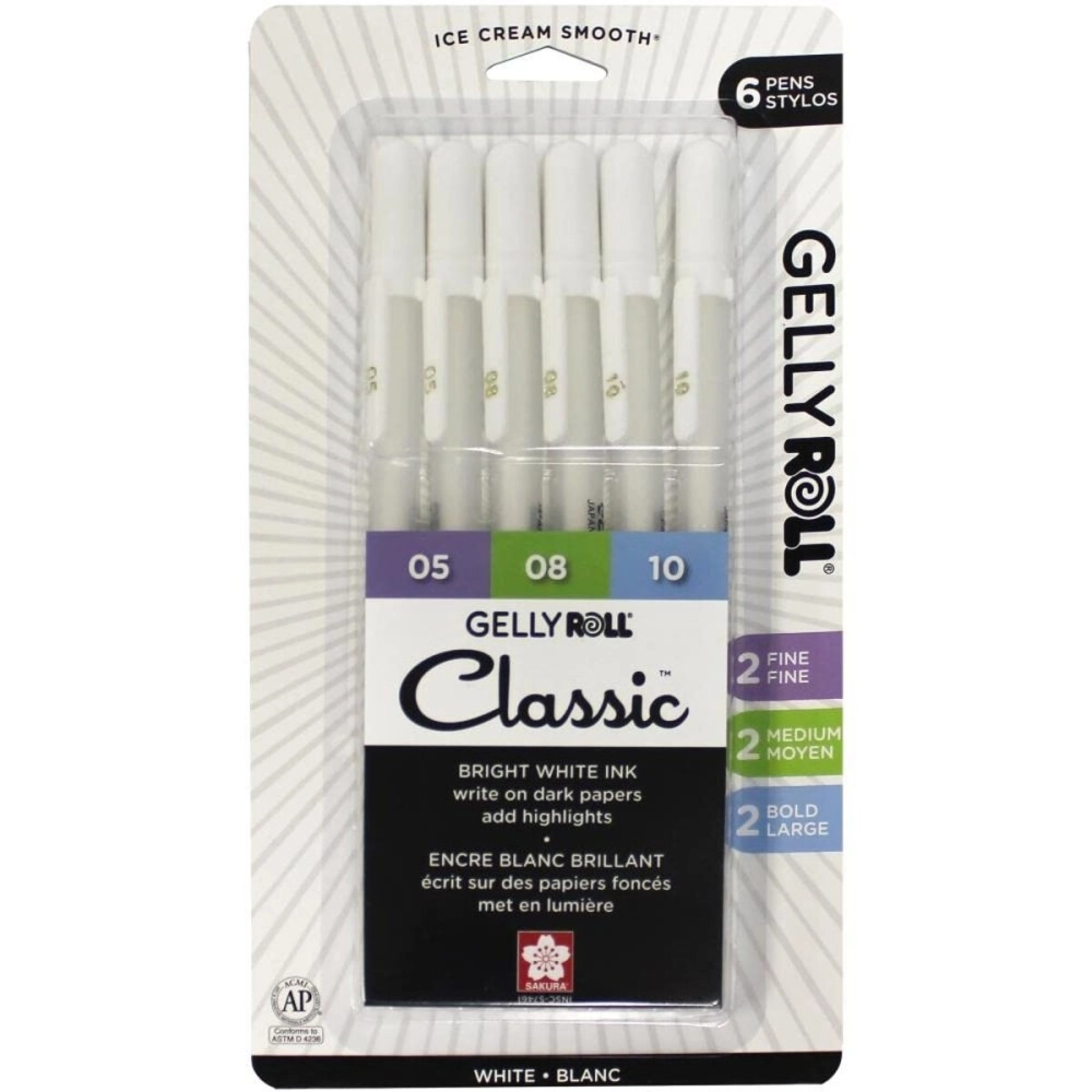 Sakura Gelly Roll Pen Classic 05 08 10 White 6pc