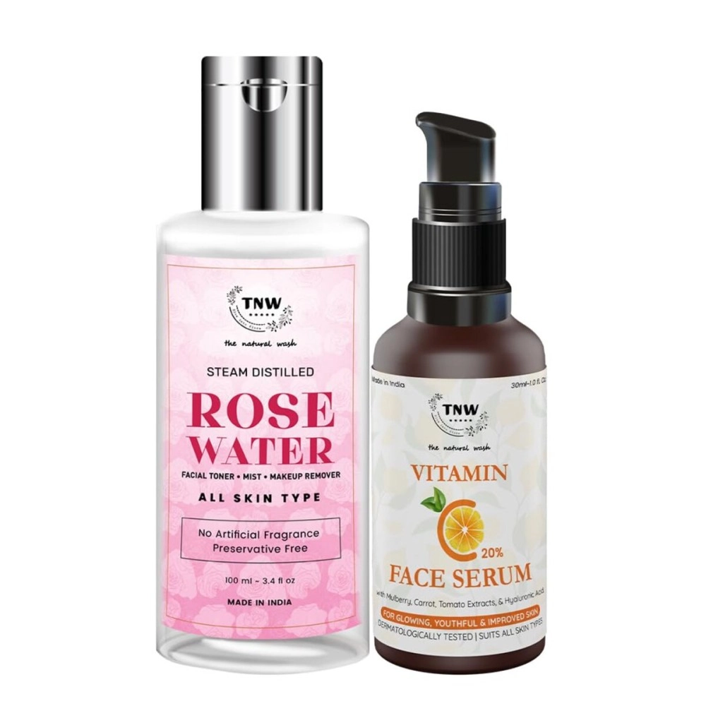TNW-THE NATURAL WASH Steam Distilled Rose Water 100 ML and Vitamin C Face Serum (Alcohol/Sulphate/Paraben-Free)
