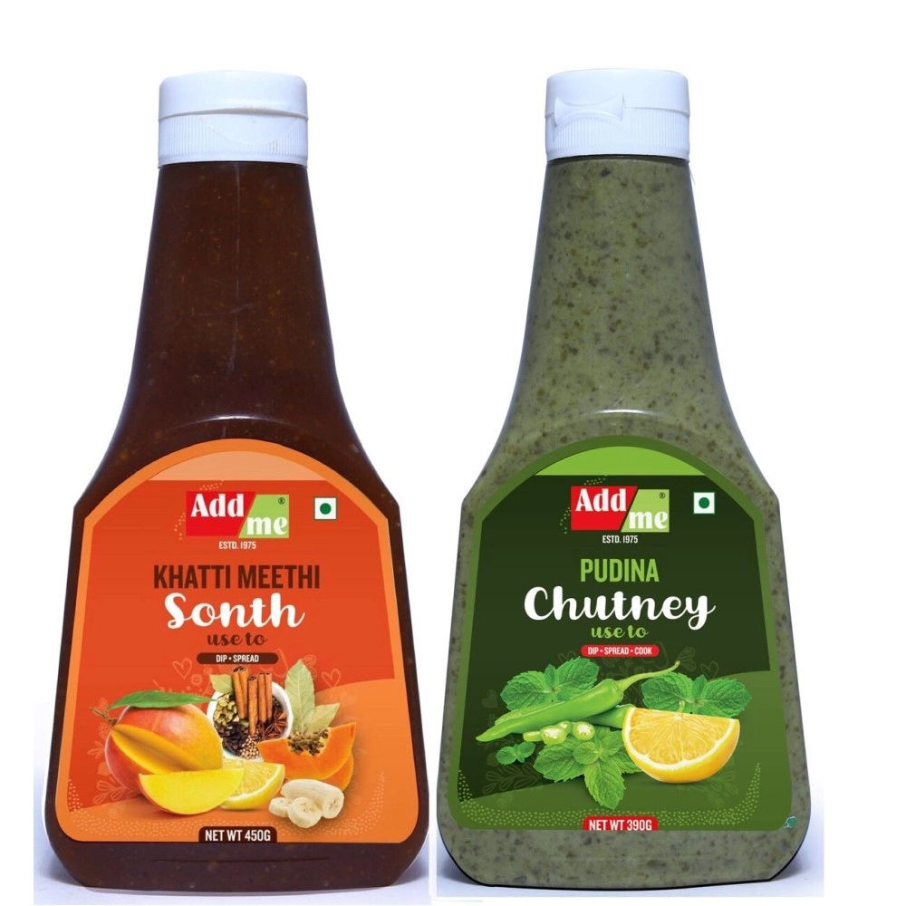 Add me Homemade Classic Indian Chutney Combo, Khatti Meethi Sonth 450g + Tangy Dhania Pudina Chutney 390g