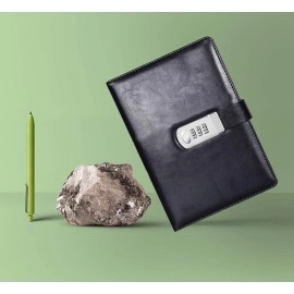 AccuPrints PU Leather 2024 Notebook Diary with Lock, Size 6 ny 8 inch or A5 with Combination Password Journal- Pages 200 undated (Grey)