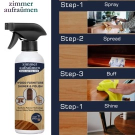 Zimmer Aufraumen Wood Polish For Furniture 450 ml Wood Shiner, Furniture Polish & Wood Miantainer Spray for Clean, Shiny and Smooth Surface. Easy Use Spray & Buff Formula