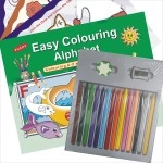 PADMA Plastic Wax Crayons Colors Set 14 Shade Kit for Kids with Drawing, Colouring & Activity Book for Girls and Boys Under 2 Year Old (Kids Plastic Crayons, Alphabet Coloring Book)