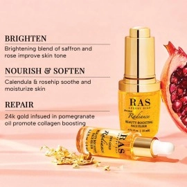 RAS Luxury Oils 24K Gold Radiance Elixir Face Serum for Glowing Skin & Skin Brightening | Face Oil | Nourish & Repair | Reduce Wrinkles, Acne & Dark Spots | (6 ml)