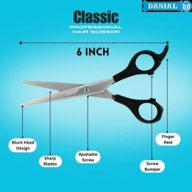 DANIAL 6-Inch Stainless Steel Barber Scissors for Professional Hair Cutting - Ideal for Men and Women\'s Grooming, Beard, and Mustache Trimming