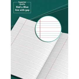 Red and Blue Line with Gap Books | Small Four Line Books | 76 Ruled Pages | Hard Brown Cover | 15.5 cm x 19 cm Approx | Pack of 5 Notebooks | for School, College and Office Use | GSM 60