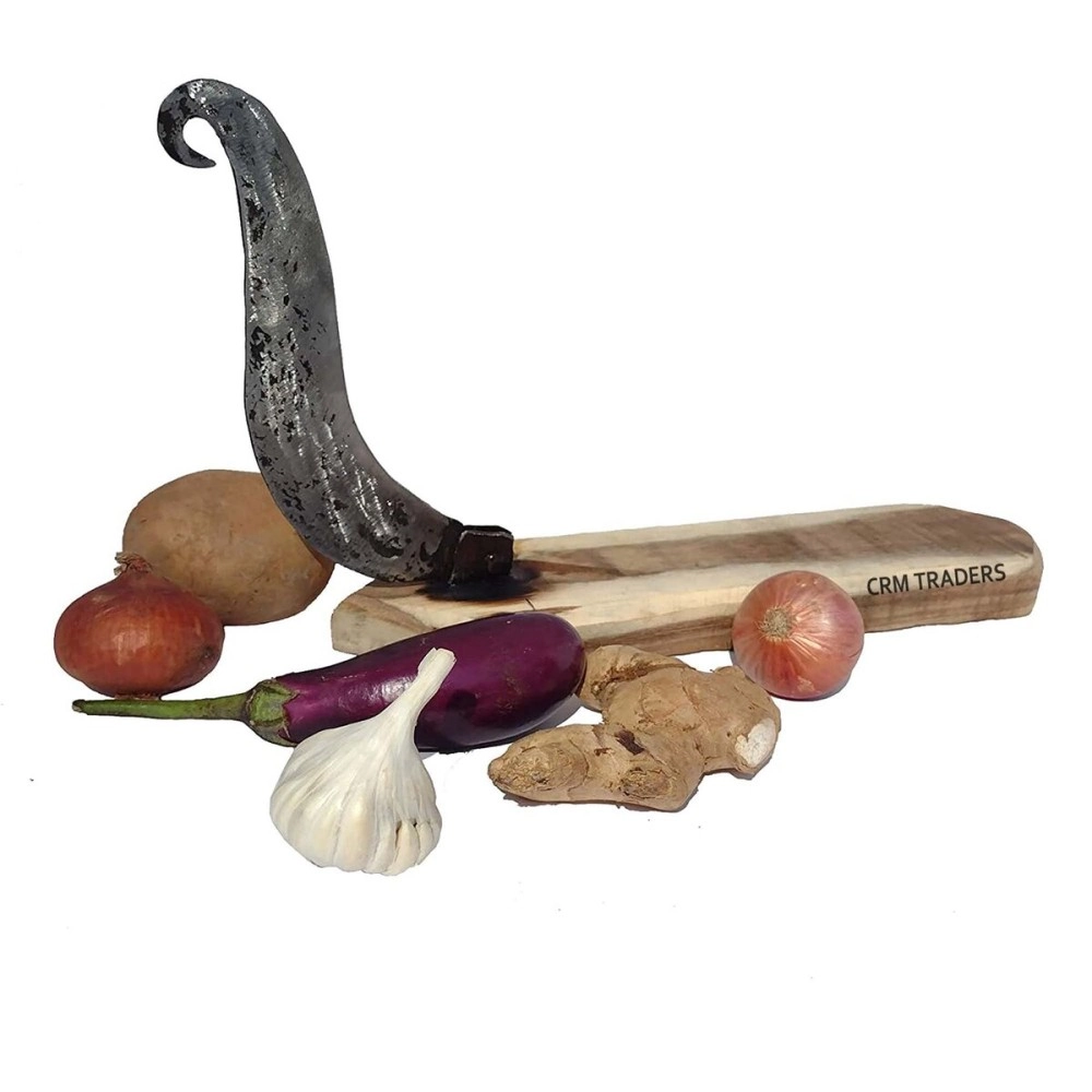 CRM TRADERS Folding Iron Blade Vegetable Fruit Cutter Vili Boti Aruvamanai Kathipeeta Wooden Board Perfect for Your Kitchen ((Small Folding))