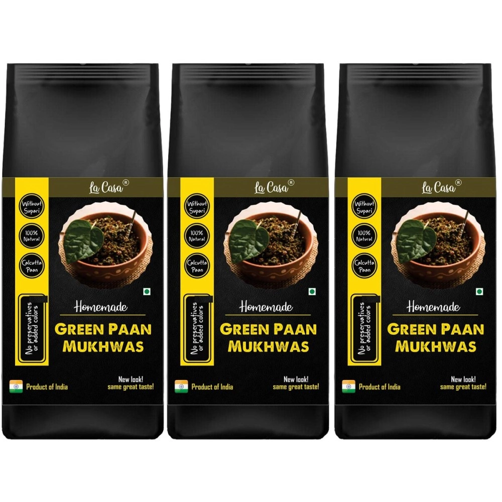 La Casa Made Green Paan Mukhwas | Combo Pack of 3 | Without Supari | Paan Mouth Freshener | Calcutta Meetha Paan | 350g Each |