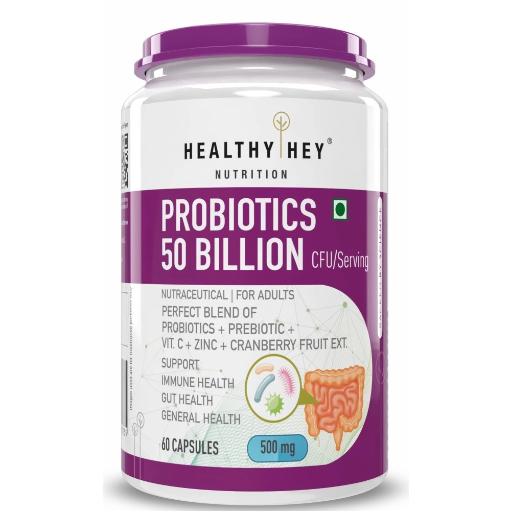 Healthy Hey Nutrition Probiotics 50 Billion CFU Multi- Strains, 60 Veg. Capsules, Targeted Release Technology, Stomach Acid Resistant, No Need for Refrigeration, Non-GMO, Gluten-Free