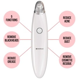Havells SC5060 Pore Cleanser, Blackhead/Whitehead Remover, 3 Suction Modes - Low/Medium/High, Fast Charge (White)