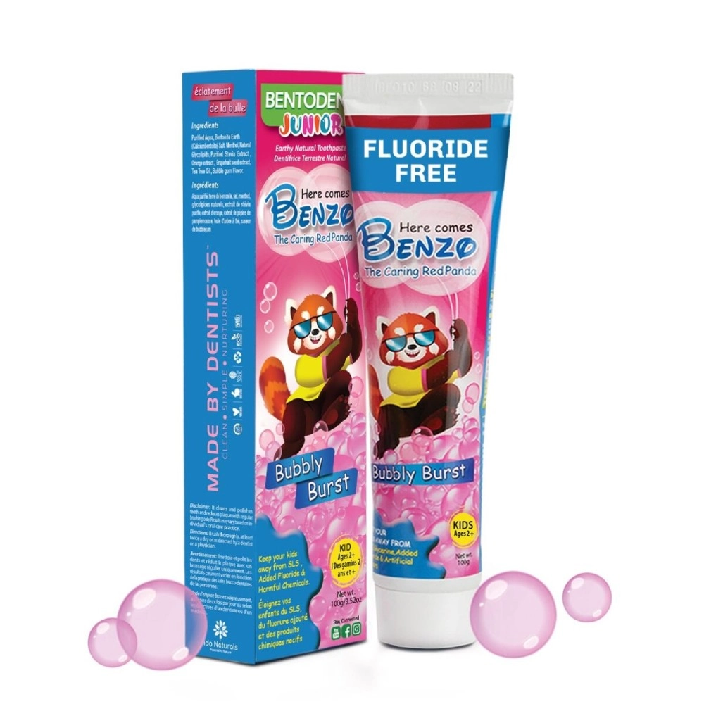 BENTODENT TOOTHPASTE Junior Bubble Gum - All Natural - Fluoride Free, SLS Free