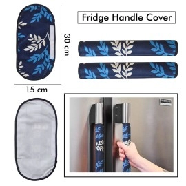 Yellow Weaves Fridge Top Cover, Fridge Handle Covers, Fridge Mats (Blue)