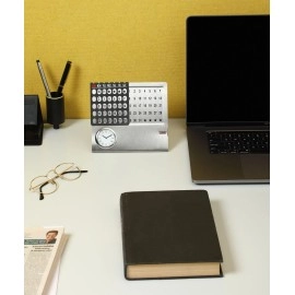 ZAHEPA Lifetime/Perpetual/Permanent/Stainless Steel Table Calendar/Desk Planner/Farewell Gift for Colleague with Clock & Month Display (11 cm X 11 cm X 4 cm) Small Size (Pack of 1)