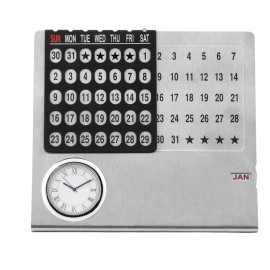 ZAHEPA Lifetime/Perpetual/Permanent/Stainless Steel Table Calendar/Desk Planner/Farewell Gift for Colleague with Clock & Month Display (11 cm X 11 cm X 4 cm) Small Size (Pack of 1)
