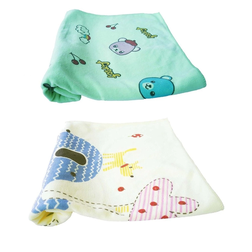 TERI BERI 100% Soft Cotton Baby Bath Towel for Infants/New Born/Babies (0-12 Months) (Pack of 2) (Colours & Prints Vary), Multi