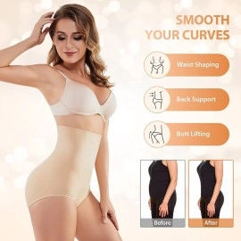 HSR Shapewear for Women Tummy Control High Waisted Body Shaper Shorts Shapewear, Cream, M