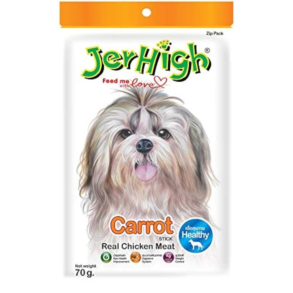 Jerhigh Chicken Dog Treats, Human Grade High Protein Chicken, Fully Digestible Healthy Snack & Training Treat, Free from by-Products & Gluten, Carrot 70gm (3 X 70g)
