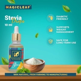 Magic Leaf Stevia Drops (10 ml liquid, 240-300 drops) |Natural Sugar Free Sweetener| Zero Calories| Excellent Taste for Tea, Green Tea (50-60 cups)