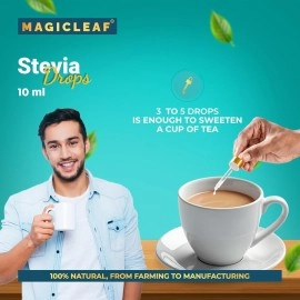 Magic Leaf Stevia Drops (10 ml liquid, 240-300 drops) |Natural Sugar Free Sweetener| Zero Calories| Excellent Taste for Tea, Green Tea (50-60 cups)