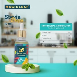 Magic Leaf Stevia Drops (10 ml liquid, 240-300 drops) |Natural Sugar Free Sweetener| Zero Calories| Excellent Taste for Tea, Green Tea (50-60 cups)