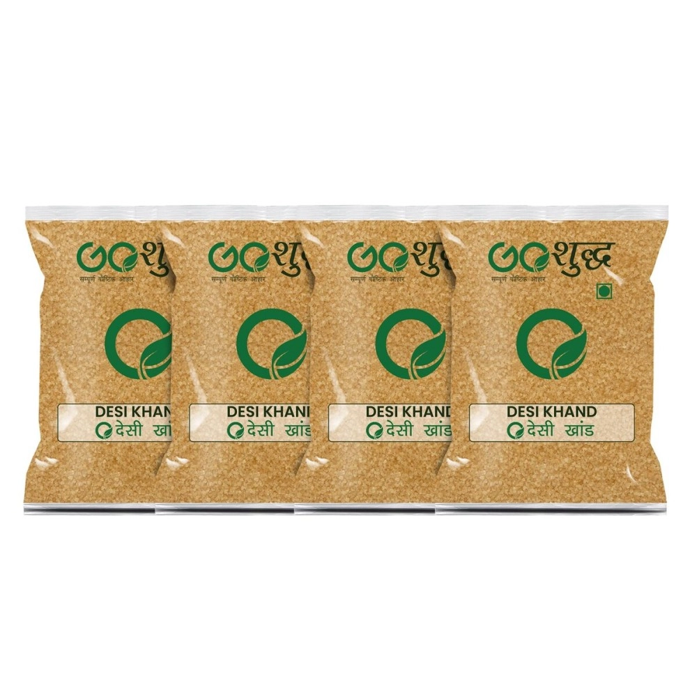 Goshudh Desi Khand (Raw Sugar)|1Kg Each (Pack of 4)| COMBO OFFER| Processed Organically| Chemical & Sulphur Free| Healthier Choice| With rich taste & fine texture