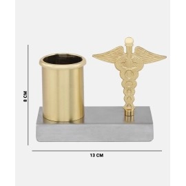 ZAHEPA Pen Stand For Doctors With Caduceus Symbol, Gifts For A Medical Student, Office Accessories, Desk Organiser In Gold & Silver Color, Inside