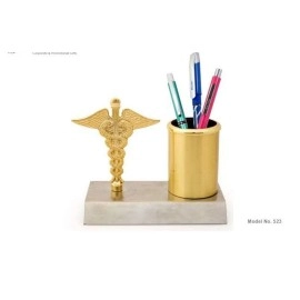 ZAHEPA Pen Stand For Doctors With Caduceus Symbol, Gifts For A Medical Student, Office Accessories, Desk Organiser In Gold & Silver Color, Inside