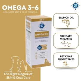 PET360 Omega 3+6 Concentrated Salmon Fish Oil for Dogs & Cats with Vitamins & Minerals - 500 ml | Shinier Coat, Itch & Allergy Control | Improves Skin & Hair Health | Nutritional Supplement for Pets