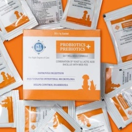 PET360 PROBIOTICS + PREBIOTICS Gut Wellness Formula for Dogs & Cats - 10 Sachets | 2.5 Billion CFU Yeast + 150 Million Lactic Acid Bacilli with MOS & FOS for Improved Digestion & Control Diarrhoea