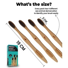 SavSea Soft Charcoal bamboo toothbrush - 8 pcs | Biodegradable bamboo toothbrush with medium bristles