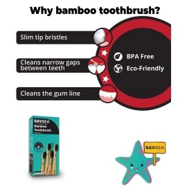 SavSea Soft Charcoal bamboo toothbrush - 8 pcs | Biodegradable bamboo toothbrush with medium bristles