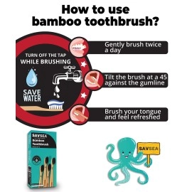 SavSea Soft Charcoal bamboo toothbrush - 8 pcs | Biodegradable bamboo toothbrush with medium bristles