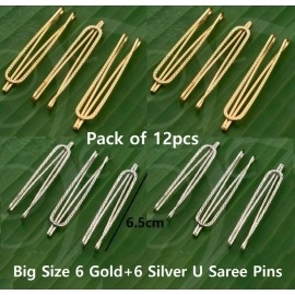 VAMA Clip on Saree Hijab Pallu Dupatta Chunari Pins Patli Strong Sari Hold Brooch Multi-purpose Metal Pins for Women