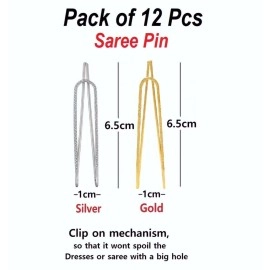 VAMA Clip on Saree Hijab Pallu Dupatta Chunari Pins Patli Strong Sari Hold Brooch Multi-purpose Metal Pins for Women