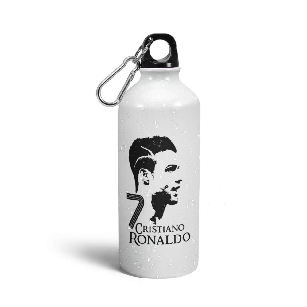 Prink Ronaldo Printed Aluminium Water Bottles , 600 ml , Pack of 1 , White