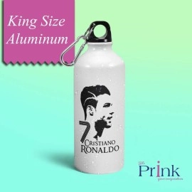 Prink Ronaldo Printed Aluminium Water Bottles , 600 ml , Pack of 1 , White