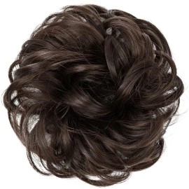 D-DIVINE 1PCS Messy Bun Hair Piece Synthetic Hair Extension With Elastic Rubber Band Hairpiece for Women Girls Color Brown, Pack of 1