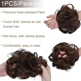 D-DIVINE 1PCS Messy Bun Hair Piece Synthetic Hair Extension With Elastic Rubber Band Hairpiece for Women Girls Color Brown, Pack of 1