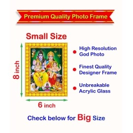 Pavan Photo Laminations Shiv Parivar Family Siva Parvati Lord Shiva Wall Painting Framed Home Decor (Wood,Matte,Gold,Small Size,6 x 8 Inch) R145S