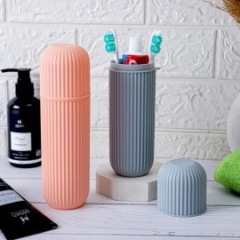 Zollyss 2Pc Capsule Shape Travel Toothbrush Toothpaste Case Holder Portable Toothbrush Storage Plastic Toothbrush Holder, Multi-coloured