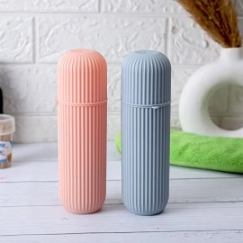Zollyss 2Pc Capsule Shape Travel Toothbrush Toothpaste Case Holder Portable Toothbrush Storage Plastic Toothbrush Holder, Multi-coloured