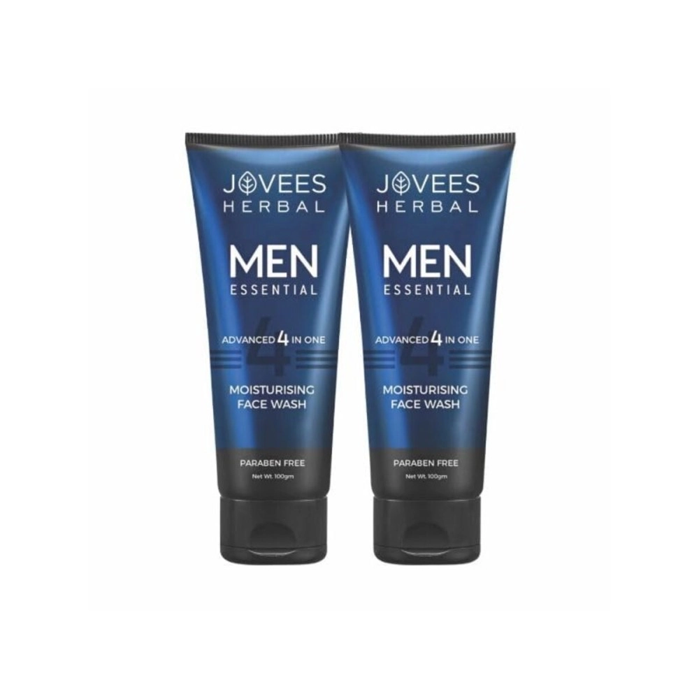 Jovees Herbal Men\'s Essential Advanced 4 in 1 Moisturizing Face Wash | Fight Acne & Pimples, Brighten Skin, Clears Dirt, Oil Control, Refreshing Feel | with Vit C & Vit E | Deep Pore Cleaning | For