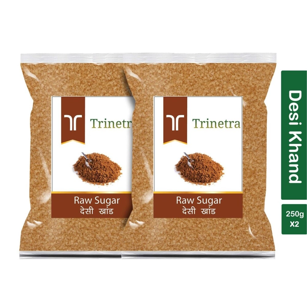 Trinetra Desi Khand (Raw Sugar/Khandsari) | Unrefined & Healthier Alternative | 500g (2 x 250g)