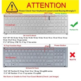 Saco Keyboard Protector Silicone Skin Cover for HP 15 Thin & Light 15.6-inch FHD Laptop(15s-gr0010au) - Transparent